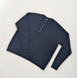 NAADAM | Black Cotton Cashmere S.cafe Henley Knit Sweater Long Sleeve Small